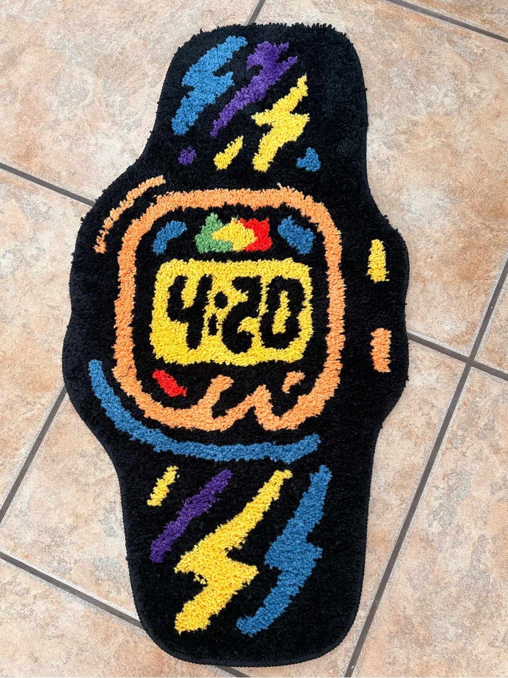 Teen Throw Rug Shaped Like A Watch Black with Colorful 90s Style Brand New